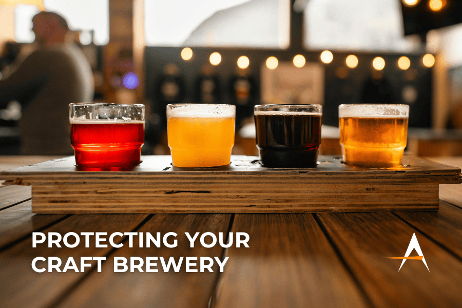 A photo of a beer flight with the text 'Protecting your craft brewery' and an 'A' for The Accel Group's logo